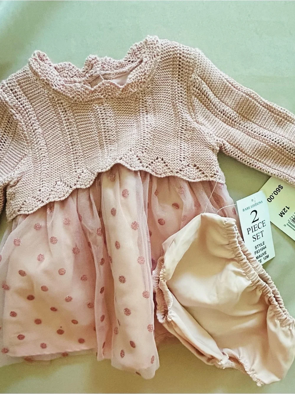 Rare Editions Pink Knit Baby Dress Set